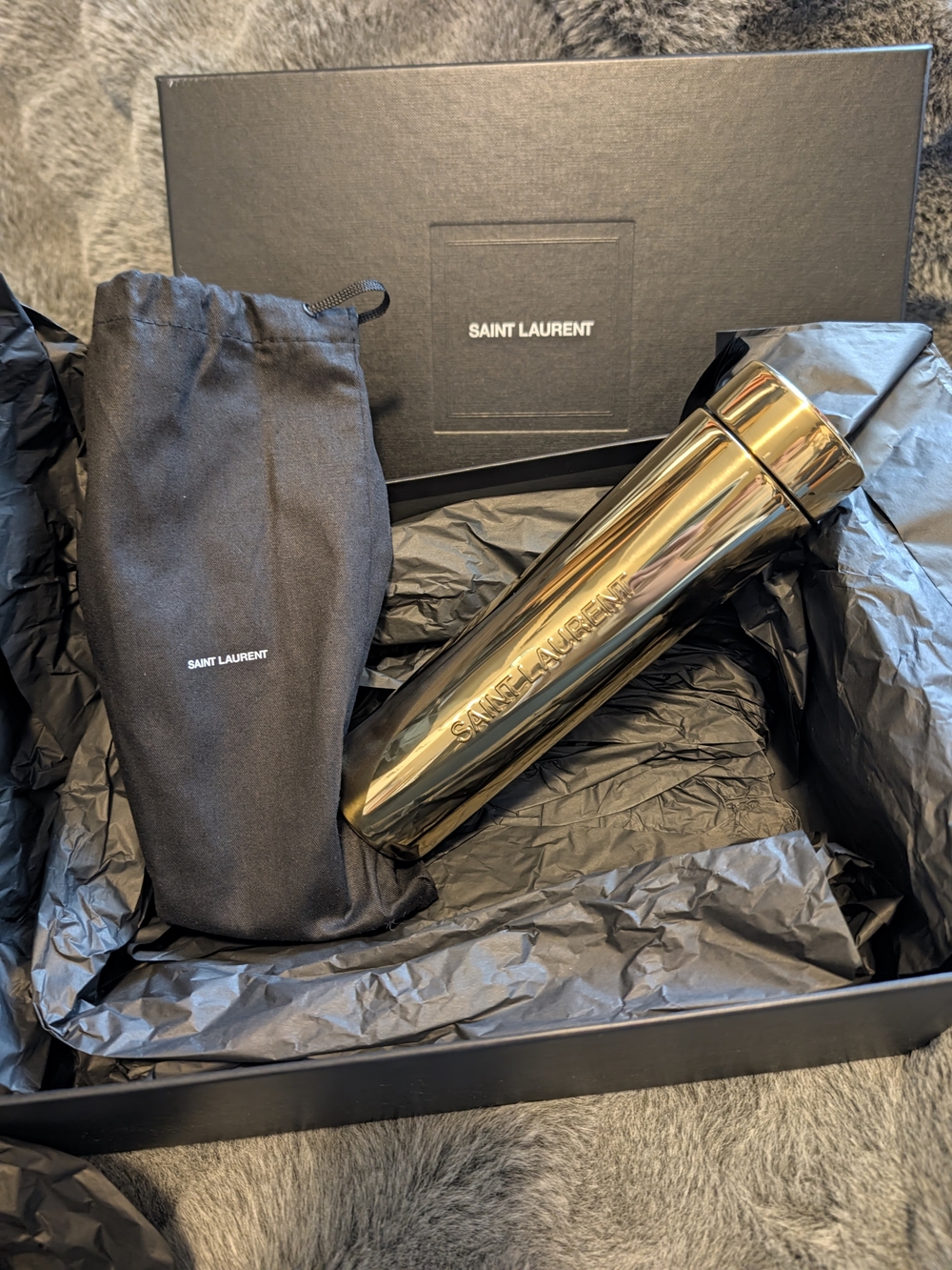 Saint Laurent Gold Stainless Steel Travel Tumbler